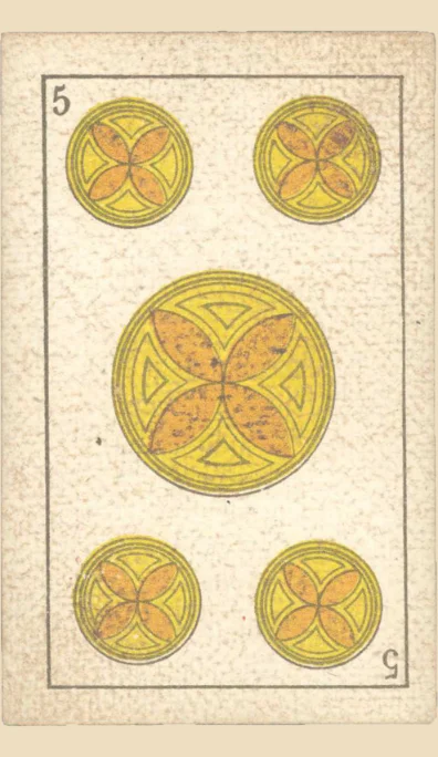 Cinco de Oros – Tarot gitano (baraja española de Fournier)