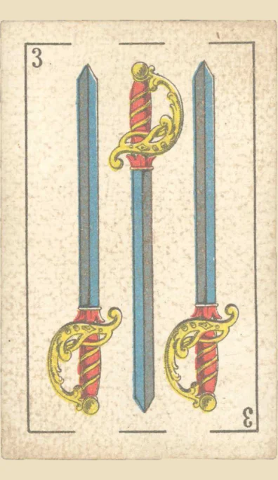 Tres de Espadas – Tarot gitano (baraja española de Fournier)
