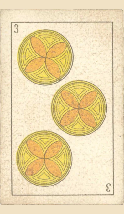 Tres de Oros – Tarot gitano (baraja española de Fournier)
