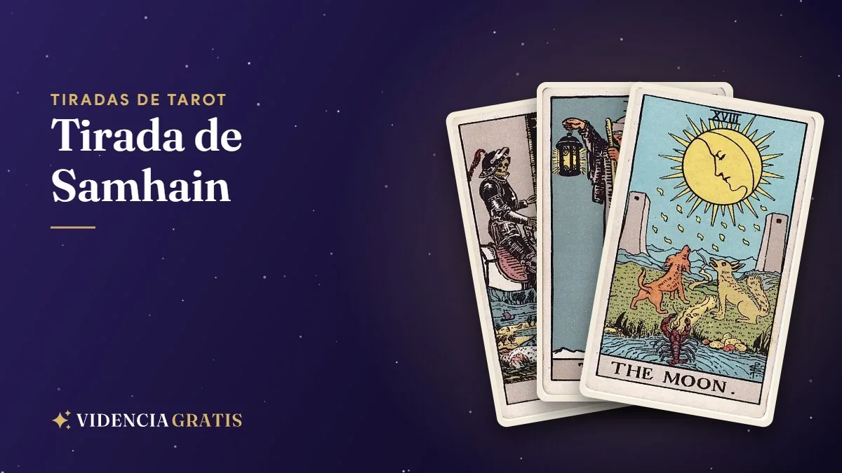 Tirada de Samhain: portada con las cartas La Muerte, El Ermitaño y La Luna del tarot Rider-Waite