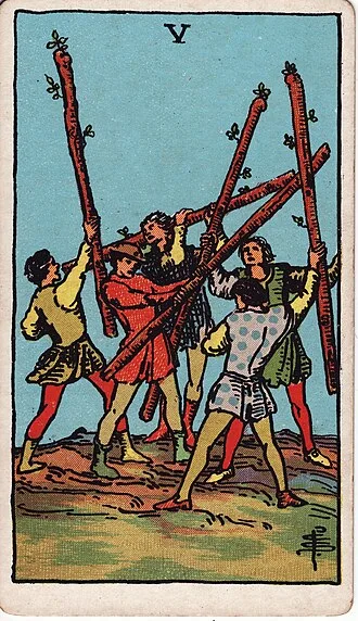 Carta del tarot Cinco de Bastos