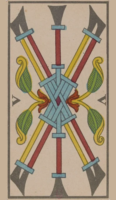 Cinco de Bastos – Tarot de Marsella de Lequart
