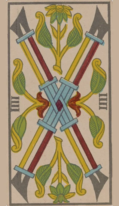 Cuatro de Bastos – Tarot de Marsella de Lequart