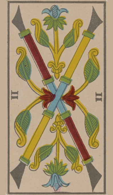 Dos de Bastos – Tarot de Marsella de Lequart