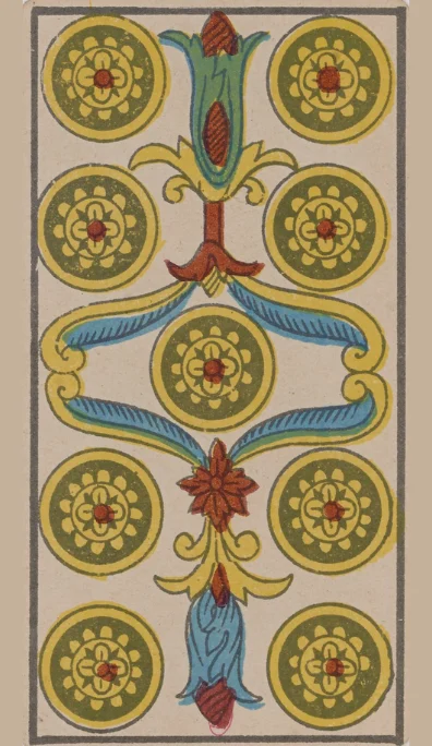 Nueve de Oros – Tarot de Marsella de Lequart
