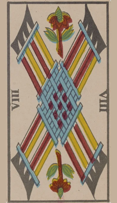 Ocho de Bastos – Tarot de Marsella de Lequart