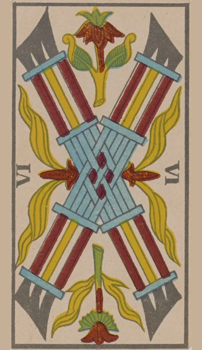 Seis de Bastos – Tarot de Marsella de Lequart