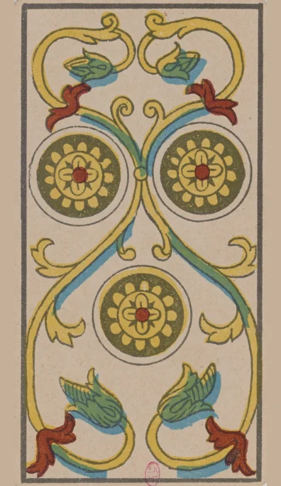 Tres de Oros – Tarot de Marsella de Lequart