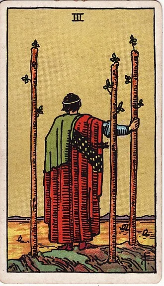 Carta del tarot Tres de Bastos
